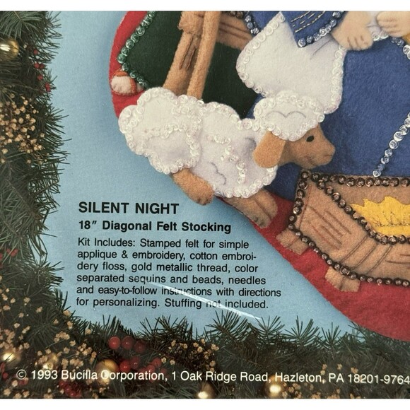 Vtg 90s Bucilla “ Silent Night “ Felt Xmas Stocking Kit 83007 Holy Family NEW - Picture 2 of 3